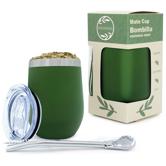 Khaki Mate Calabash with Bombilla, Stainless Steel Mate Cup. 