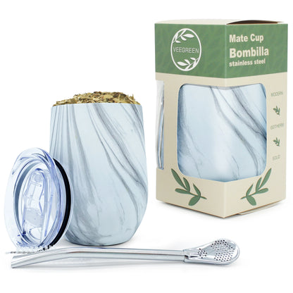 Marble Mate Calabash with Bombilla, Stainless Steel Mate Cup. 