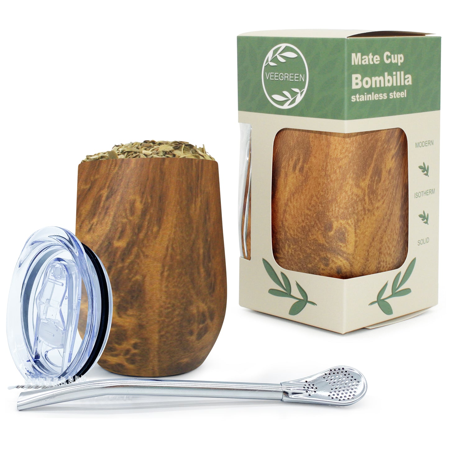 Mate calabash and Bombillas, Mate cup in stainless steel.
